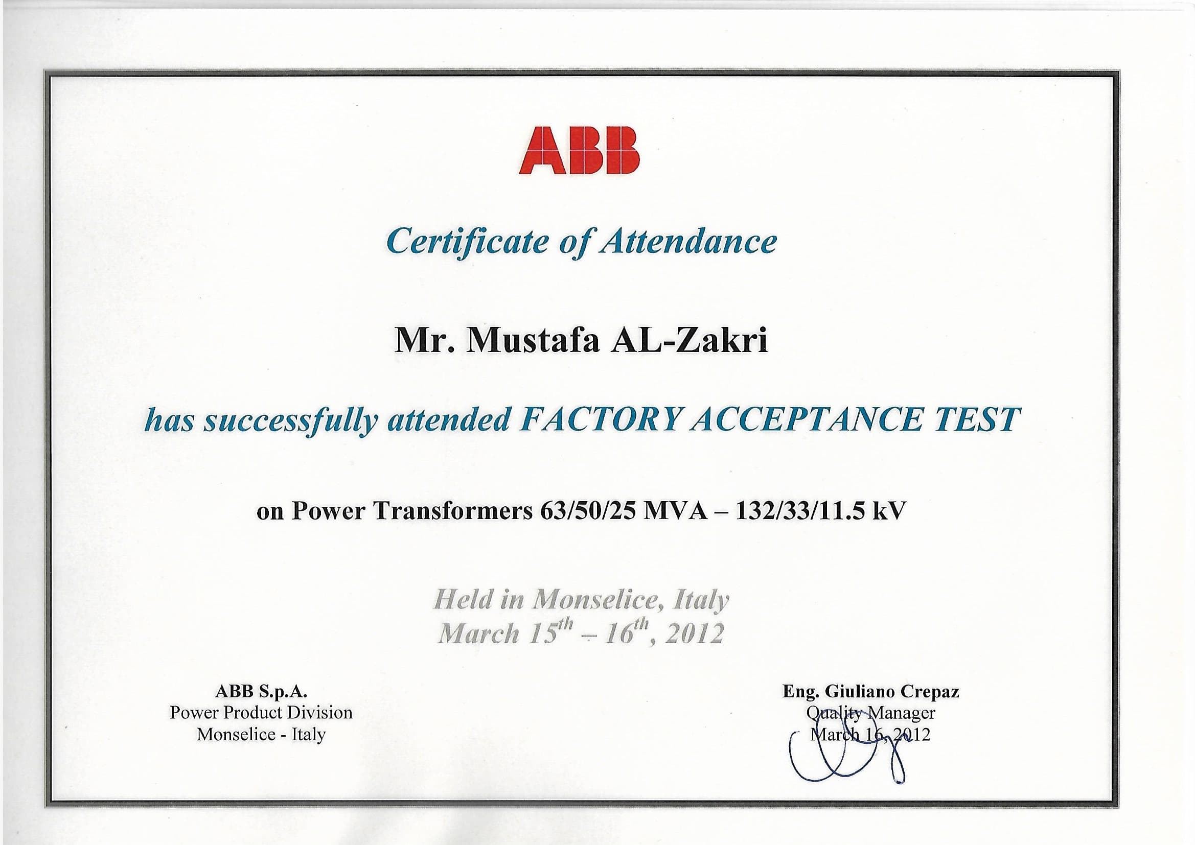 Factory Acceptance Test (FAT) - Power Transformers 63/50/25 MVA